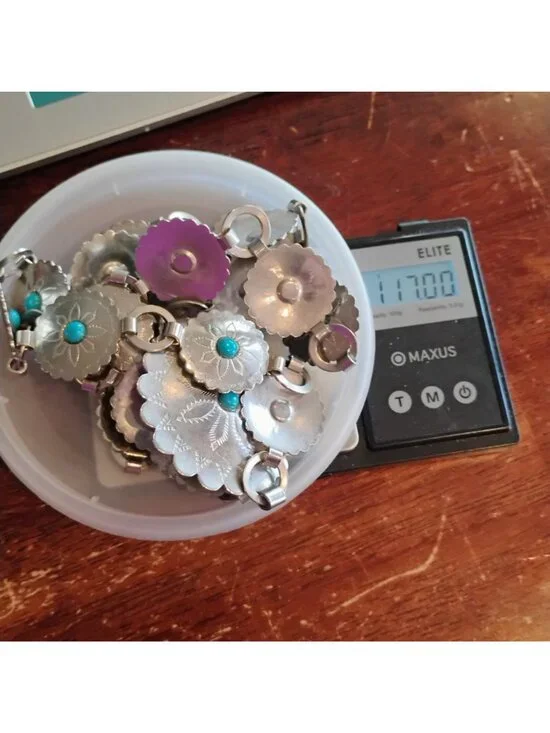 Silver Metal Concho Belt w/ Faux Turquoise Adjustable up to 37" Vintage Cowgirl - Picture 9 of 9